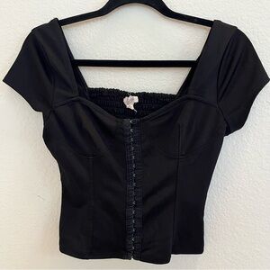 Black Corset Crop Top Structured Bustier Whimsy Goth Square Neck